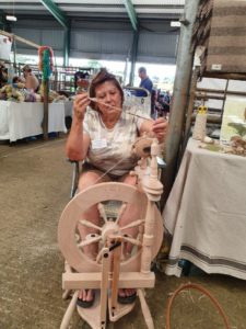 Kathy with spinning wheel